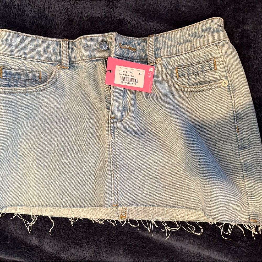 Edikted Light Blue Denim Mini Skirt